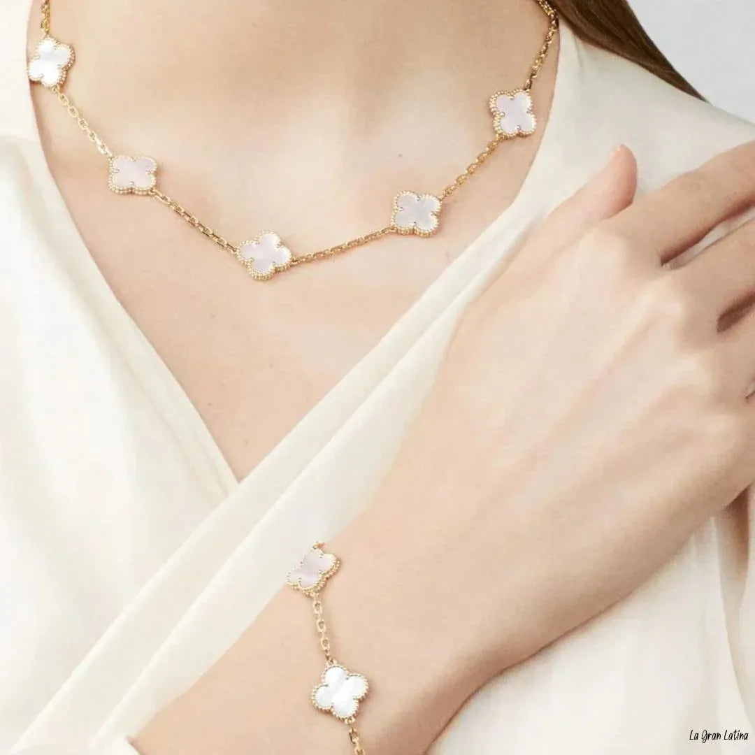 Set Trébol Bañado en Oro 18K – Pulsera y Collar, Buena Suerte y Elegancia