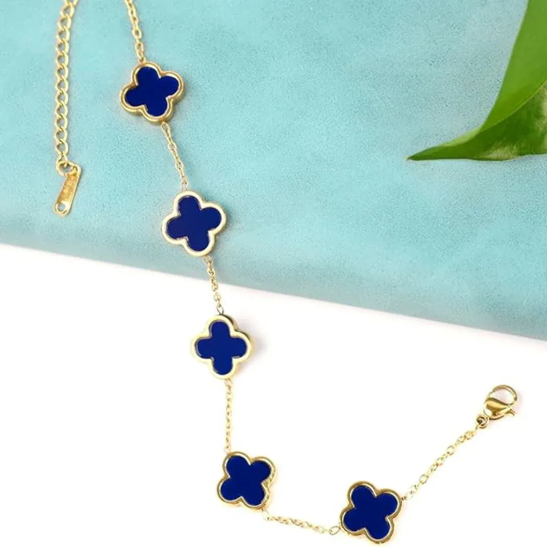 Pulsera Trébol Baño de Oro 18K – Buena Suerte, Elegancia y Estilo