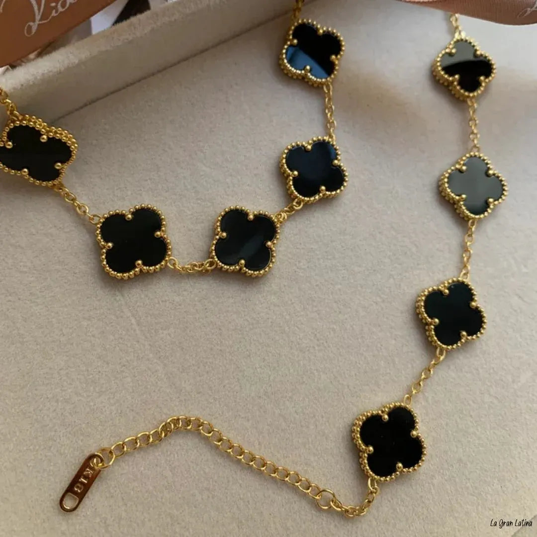 Set Trébol Bañado en Oro 18K – Pulsera y Collar, Buena Suerte y Elegancia