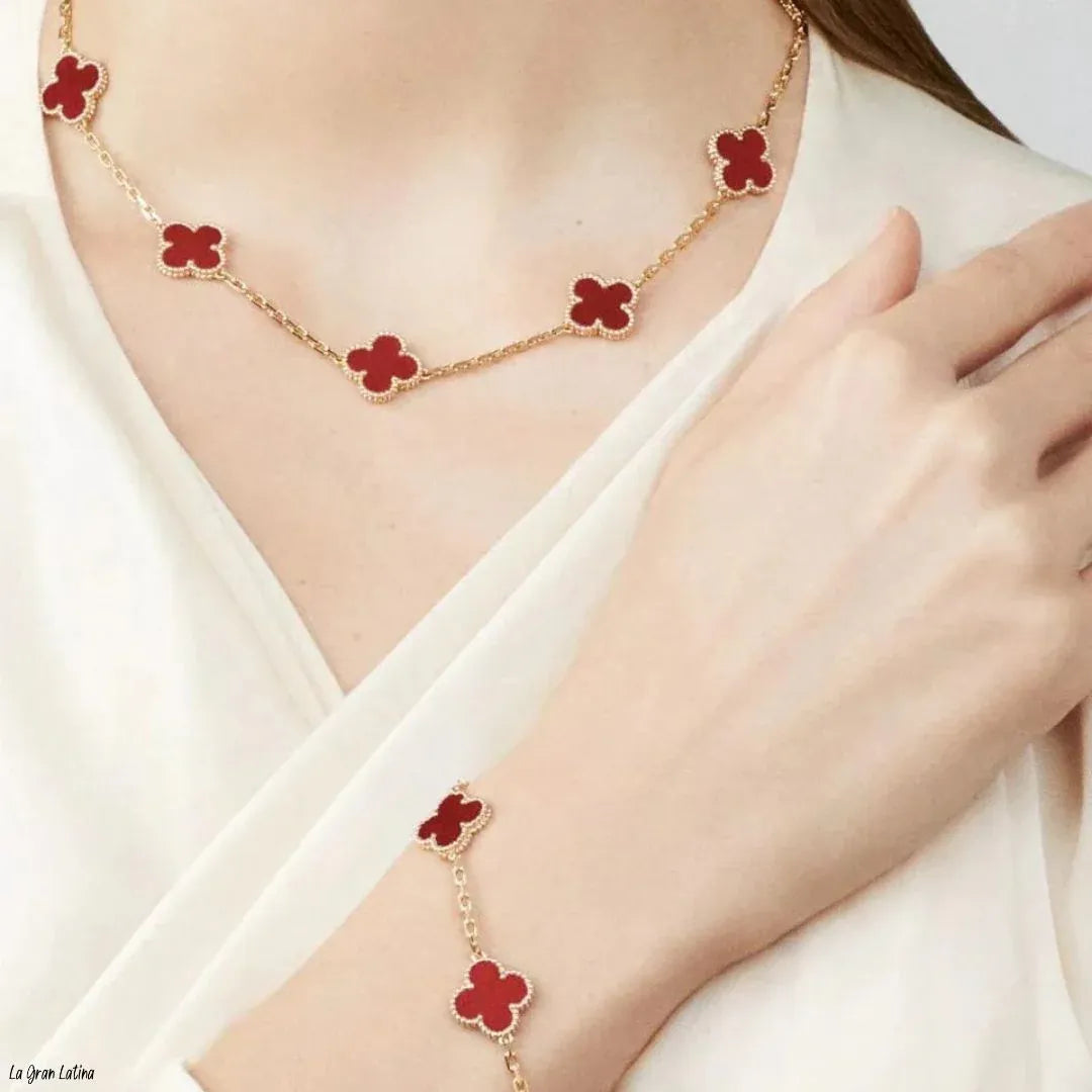 Set Trébol Bañado en Oro 18K – Pulsera y Collar, Buena Suerte y Elegancia