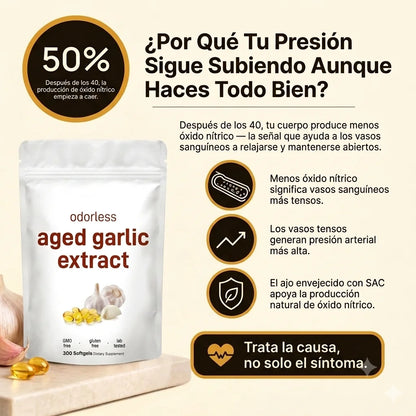 Ajo Envejecido Sin Olor — Soporte Natural para la Presión Arterial