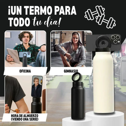 Botella Termo 2 en 1 con Soporte Magnético para Celular