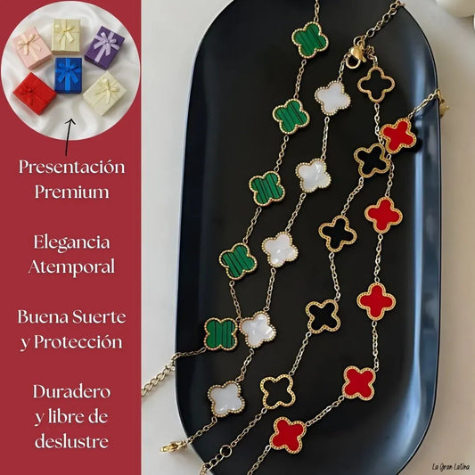 Pulsera Trébol Baño de Oro 18K – Buena Suerte, Elegancia y Estilo