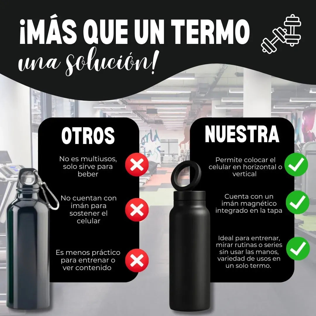 Botella Termo 2 en 1 con Soporte Magnético para Celular