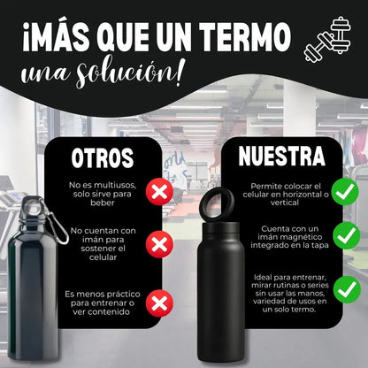 Botella Termo 2 en 1 con Soporte Magnético para Celular