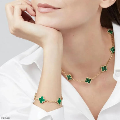 Set Trébol Bañado en Oro 18K – Pulsera y Collar, Buena Suerte y Elegancia